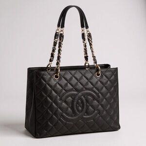 Chanel Black Quilted Caviar Leather Grand Shopping Tote (Authentic Pre-Owned)